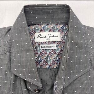 Robert Graham Mens Tailored Fit Grey Striped Dot Button Down Shirt Size 41/16